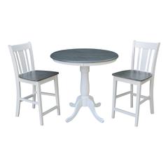36" Round Pedestal Gathering Height Table With 2 San Remo Counter Height Stools