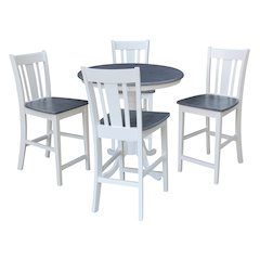 36in Round Pedestal Dining Table with 4 San Remo Counter Height Stools, 5Pcs Set