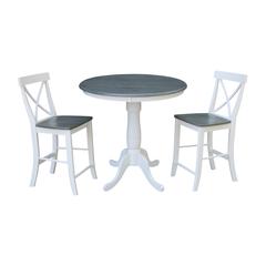 36" Round Pedestal Gathering Height Table With 2 X-Back Counter Height Stools