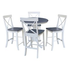 36 in Round Pedestal Dining Table with 4 X-back Counter Height Stools, 5Pcs Set
