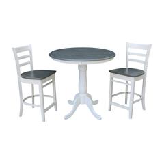 36" Round Pedestal Gathering Height Table With 2 Emily Counter Height Stools