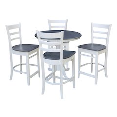 36 in Round Pedestal Dining Table with 4 Emily Counter Height Stools - 5 Pcs Set