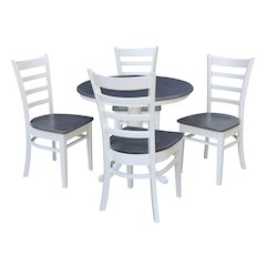 36 in Round Top Pedestal Dining Table with 4 Emily Dining Chairs - 5 Piece Set