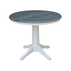 36" Round Top Pedestal Table With 12" Leaf - Dining Height - White/Heather Gray