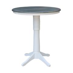 36" Round Top Pedestal Table With 12" Leaf - Bar Height - White/Heather Gray