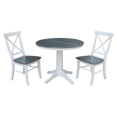 36" Round Extension Dining Table With 2 X-Back Chairs