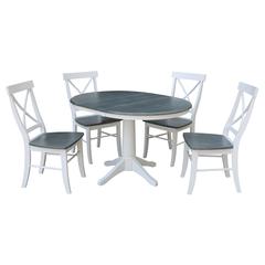 36" Round Extension Dining Table With 4 X-back Chairs