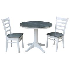 36" Round Extension Dining Table With 2 Emily Chairs - Set of 3 pcs