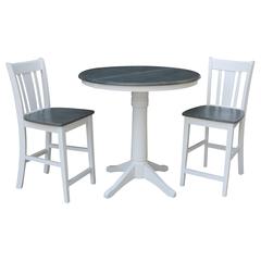 36" Round Extension Dining Table With 2 San Remo Counter Height Stools