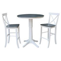 36" Round Extension Dining Table With 2 X-Back Bar Height Stools