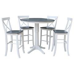 36" Round Extension Dining Table With 4 X-back Bar Height Stools - Set of 5 pcs