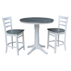 36" Round Extension Dining Table With 2 Emily Counter Height Stools