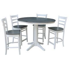 36" Round Extension Dining Table With 4 Emily Counter Height Stools