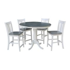 36" Round Extension Dining Table With 4 San Remo Counter Height Stools - Set of 5
