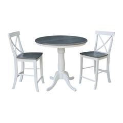 36" Round Extension Dining Table With 2 X-back Counter Height Stools - Set of 3