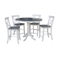 36" Round Extension Dining Table With 4 X-back Counter Height Stools - Set of 5