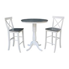 36" Round Extension Dining Table With 2 X-Back Bar Height Stools - Set of 3