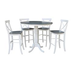 36" Round Extension Dining Table With 4 X-back Bar Height Stools - Set of 5