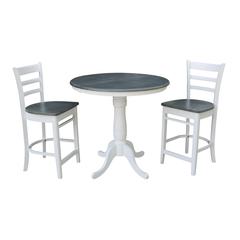 36" Round Extension Dining Table With 2 Emily Counter Height Stools - Set of 3