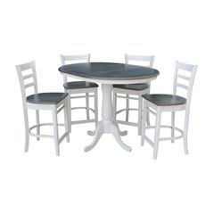 36" Round Extension Dining Table With 4 Emily Counter Height Stools - Set of 5