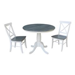 36" Round Extension Dining Table With 2 X-back Chairs - Set of 3