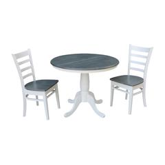 36" Round Extension Dining Table With 2 Emily Chairs - Set of 3