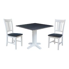 Set of 3 pcs - 36" Square Dual drop leaf dining table with 2 RTA chairs