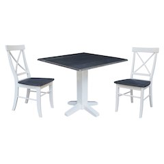 Set of 3 pcs - 36" Square Dual drop leaf dining table with 2 RTA chairs