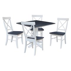 Set of 5 pcs - 36" Square Dual drop leaf dining table with 2 RTA chairs