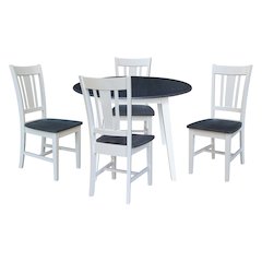 Set of 5 pcs - 42" Round Dual Drop Leaf Table with 4 RTA chairs