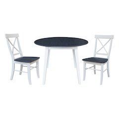 Set of 3 pcs - 42" Round Dual Drop Leaf Table with 2 RTA chairs