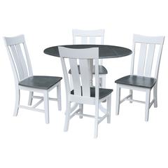 42 in. Dual Drop Leaf Dining Table with 4 Slat Back Chairs - 5 Piece Dining Set