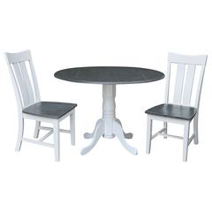 42 in. Dual Drop Leaf Dining Table with 2 Slat Back Chairs - 3 Piece Dining Set