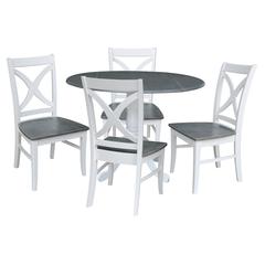42 in. Dual Drop Leaf Dining Table with 4 X-back Chairs - 5 Piece Dining Set