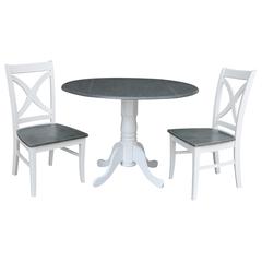 42 in. Dual Drop Leaf Dining Table with 2 X-back Chairs - 3 Piece Dining Set