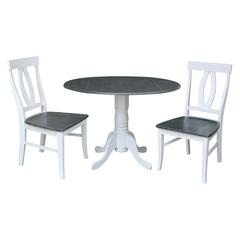 42 in. Dual Drop Leaf Dining Table with 2 Splat Back Chairs - 3 Piece Dining Set