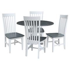 42 in. Dual Drop Leaf Dining Table with 4 Slat Back Chairs - 5 Piece Dining Set