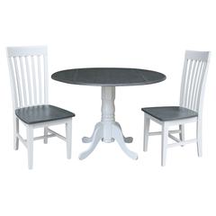 42 in. Dual Drop Leaf Dining Table with 2 Slat Back Chairs - 3 Piece Dining Set