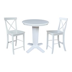 30 in Round Top Counter Height Dining Table with 2 Stools in White - 3 Piece Set