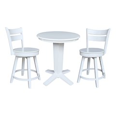 30 in Round Top Counter Height Dining Table with 2 Stools in White - 3 Piece Set