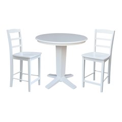 36 in Round Top Counter Height Dining Table with 2 Stools in White - 3 Piece Set
