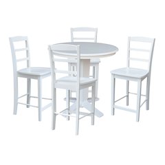 36 in Round Top Counter Height Dining Table with 4 Stools in White - 5 Piece Set