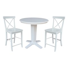 36 in Round Top Counter Height Dining Table with 2 Stools in White - 3 Piece Set