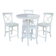 36 in Round Top Counter Height Dining Table with 4 Stools in White - 5 Piece Set