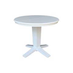 36 in Round Top Pedestal Dining Table with 12 in Leaf in White