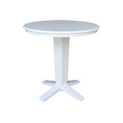 36 in Round Top Pedestal Counter Height Dining Table with 12 in Leaf in White
