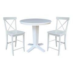 36 in Round Counter Height Dining Table with 12 in Leaf and 2 Stools - 3 Pcs Set