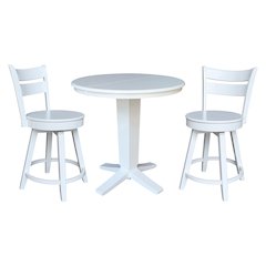 36 in Round Counter Height Dining Table with 12 in Leaf and 2 Stools - 3 Pcs Set