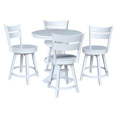 36 in Round Counter Height Dining Table with 12 in Leaf Pcs in White - 5 Pcs Set