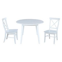 Set of 3 pcs - 42" Round Dual Drop Leaf Table with 2 RTA chairs